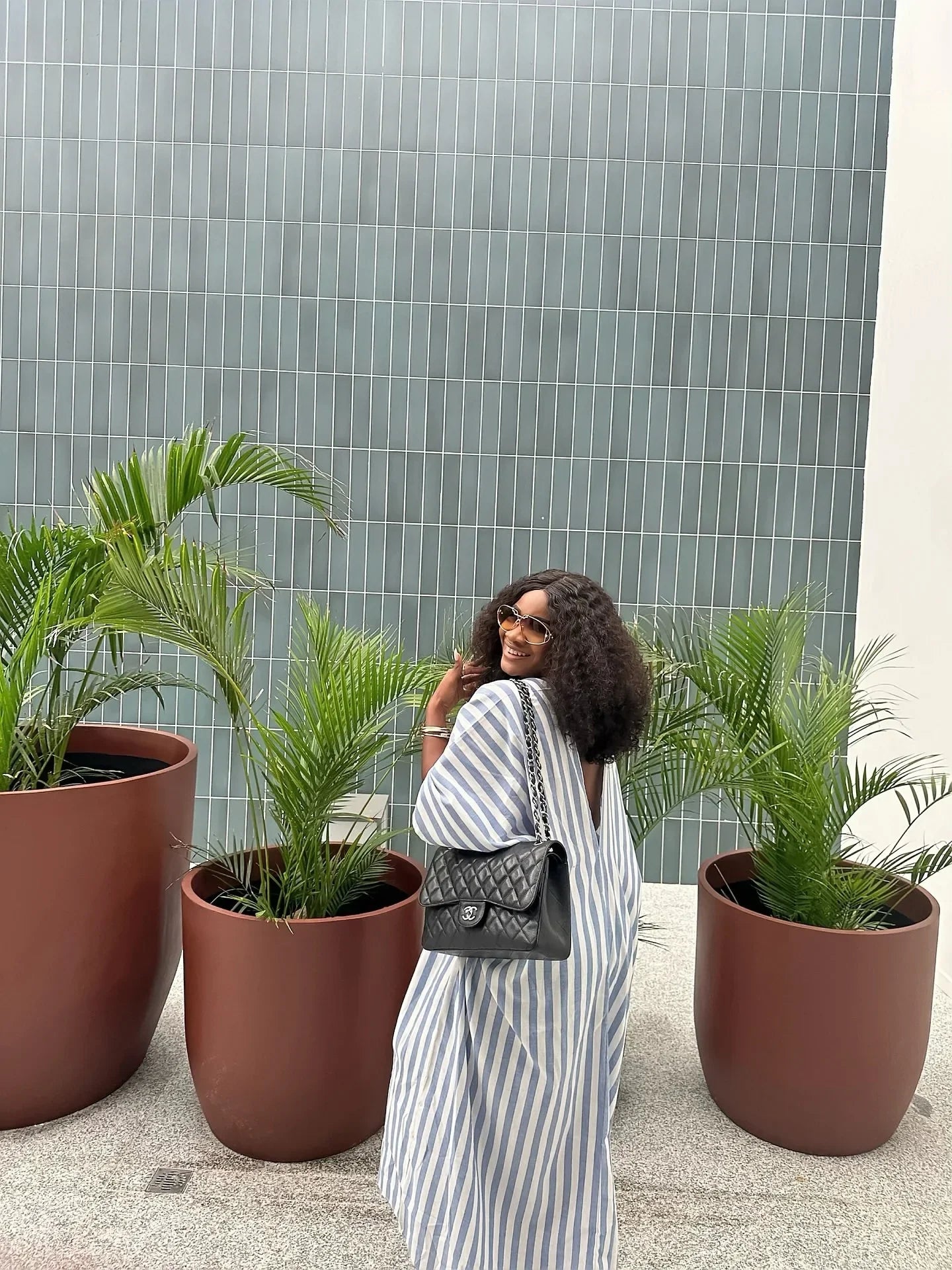 American Women's Fashion Loose and Laid-back Style Deep V-neck Long Striped Dress for Women, African Chic Plus-size Long Dress