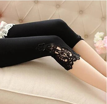 7XL Large Size Leggings For Women Summer Thin Tick 3/4 Capris Short Lace Hollow Tight Pants Black White Pink Red  6XL 5xl 4xl