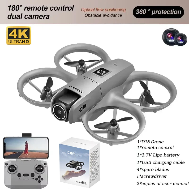 D16 RC Drone 8K Aerial HD Profesional Dual-camera FPV Helicopter Optical Flow GPS Positioning Avoidance Bushless Motor Drone UAV