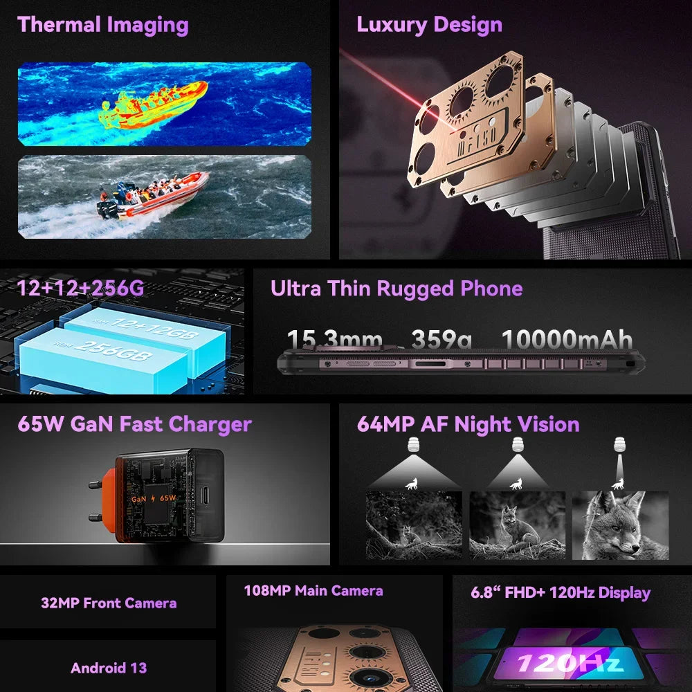 IIIF150 Raptor Rugged Phone 6.8” 120Hz 12GB+256GB Telephone Smartphone 108MP Camera 10000mAh Cell Phone Smartphon 4G Android 13