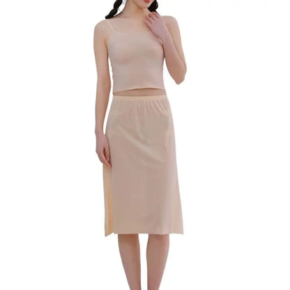 High Waist Solid Color Cotton Women Long Petticoat Ice Silk Underskirt Underskirt Half Slips Safety Underskirt Slips