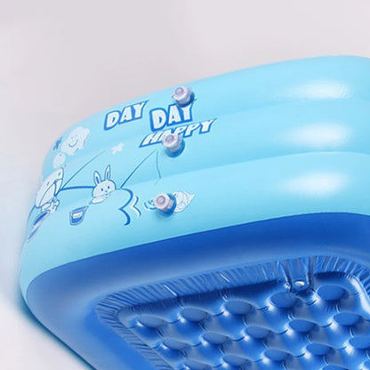 Inflatable Blow Up Swimming Pool Indoor Outdoor Rectangle Kid Bathing Tub Toddler Water Game Play Center 3 Rings Cartoon Printed