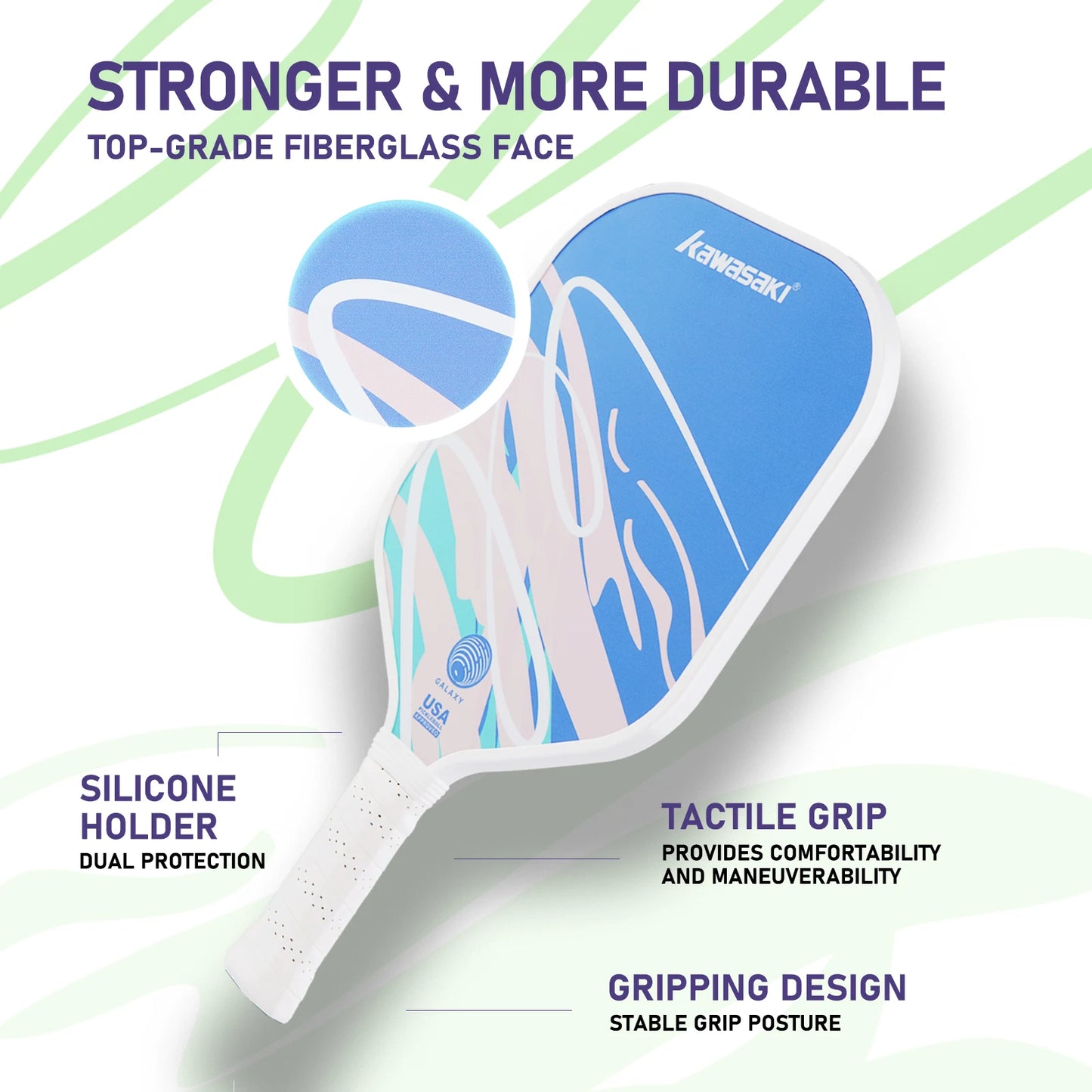 Kawasaki 2025 NEW Galaxy Pickleball Racket Ultra Lightweight Fiberglass Surface Entry-Level pickleball paddle 15mm