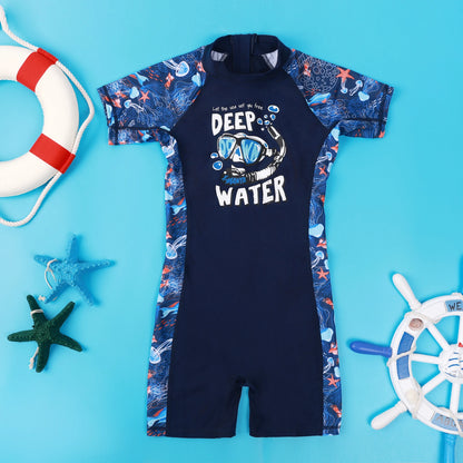 One-Piece Swim Suits Sportswear Girls Boys Summer Swimwear Children Swimsuits Kid Short Sleeve Quick Drying Sun Protection