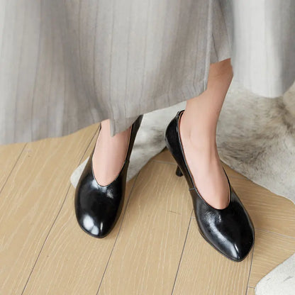 Woman Shoes Sexy Heeled For Retro Pumps French Style Leather Pumps Slip On European Spring High Heels Handmade Vintag Dress Pump