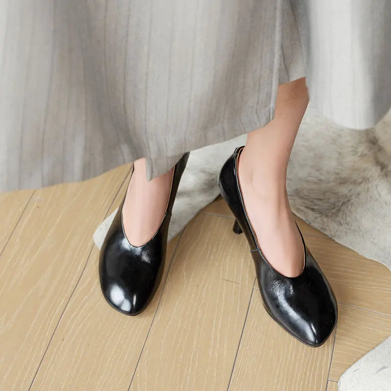Woman Shoes Sexy Heeled For Retro Pumps French Style Leather Pumps Slip On European Spring High Heels Handmade Vintag Dress Pump