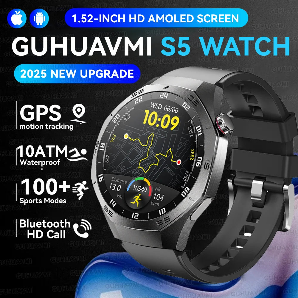 Luxury Metal Smart Watch For Men AMOLED Screen Bluetooth Call GPS Tracking Sports Heart Rate Monitor Smart watch For Android iOS