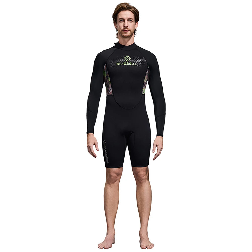 Men Women Wetsuit Shorty 1.5mm Neoprene + Lycra Thermal Swimsuit Diving Suits Front Zipper UV Protection Long Sleeve Surf Suits