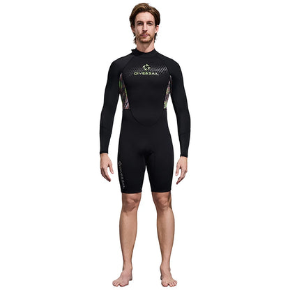 Men Women Wetsuit Shorty 1.5mm Neoprene + Lycra Thermal Swimsuit Diving Suits Front Zipper UV Protection Long Sleeve Surf Suits