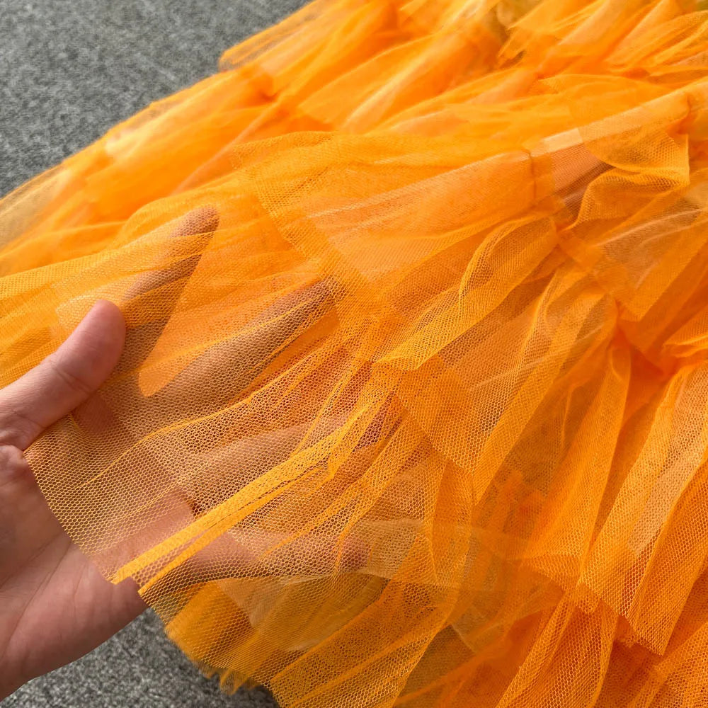 Voille Skirts Women Gradient Y2k High Waist Elastic Jupe Ladies Tulle Mujer Faldas Ruffles Long Female Mesh Skirt Dropshipping