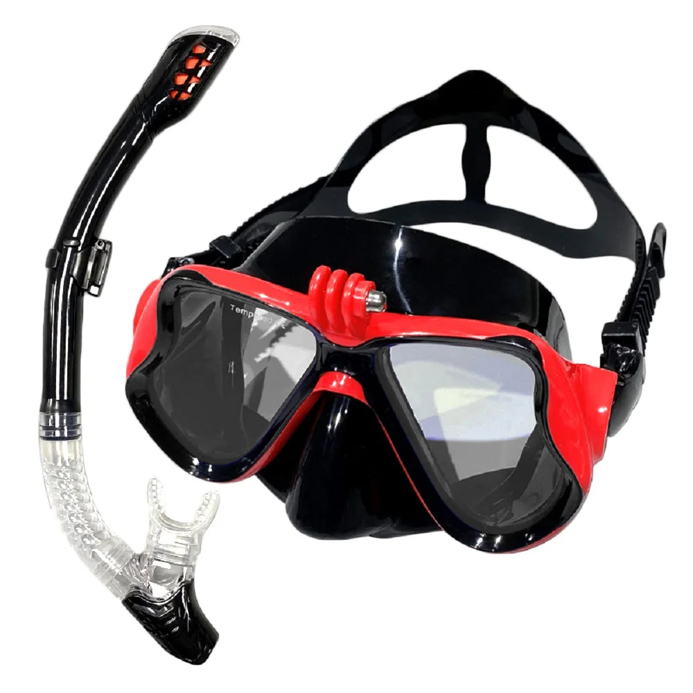 Diving Mask With Sports Camera Mount Electroplate Tempered Glass Silicone Mask is Safe and Comfortable
