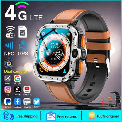 PGD SmartWatch 4G LTE GPS Wifi SIM Card NFC Dual Camera Rugged 64G ROM Storage Heart Rate Sports Smart Watch Men