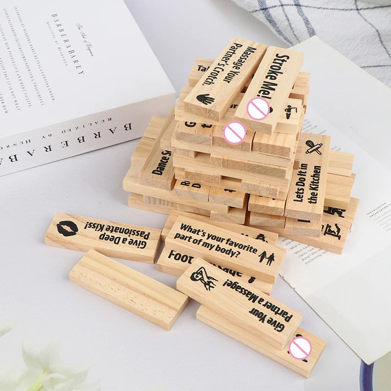 48Pcs Dating Building Blocks For Date Nights Valentines And Adult Party Games Tower Game Deluxe Naughty Wooden Couple Toys.