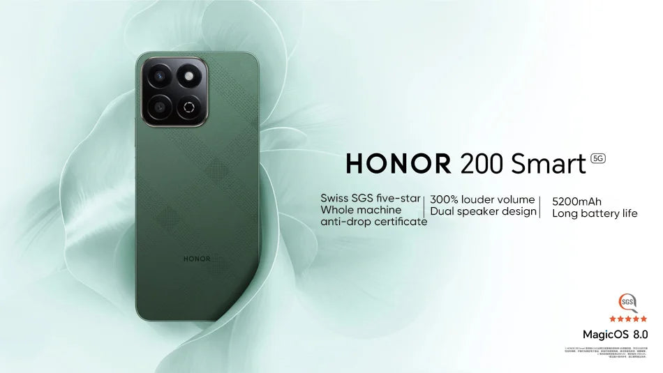 2025 New HONOR 200 Smart Global Version Snapdragon 4 Gen 2 5G Smartphone 6.8'' 120Hz TFT LCD Display 35W HONOR SuperCharge IP64
