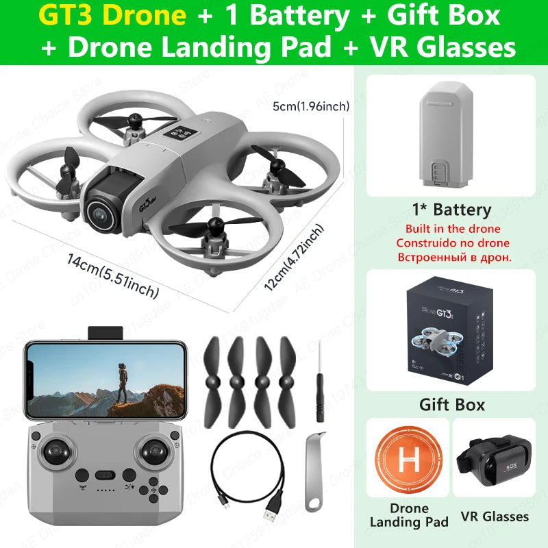 NEW Drone GT3 8K 4K Professional HD 180° ESC Dual Cameras Mini WIFI Dron Obstacle Avoidance FPV Foldable RC Quadcopter Toys UAV