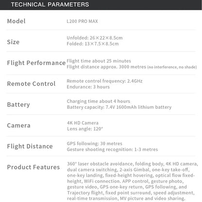 Drone L200 PRO MAX GPS with 2-axis Gimbal Professional Anti-shake 4K HD Camera FPV Drone 360° Obstacle Avoidance Quadcopter Toys
