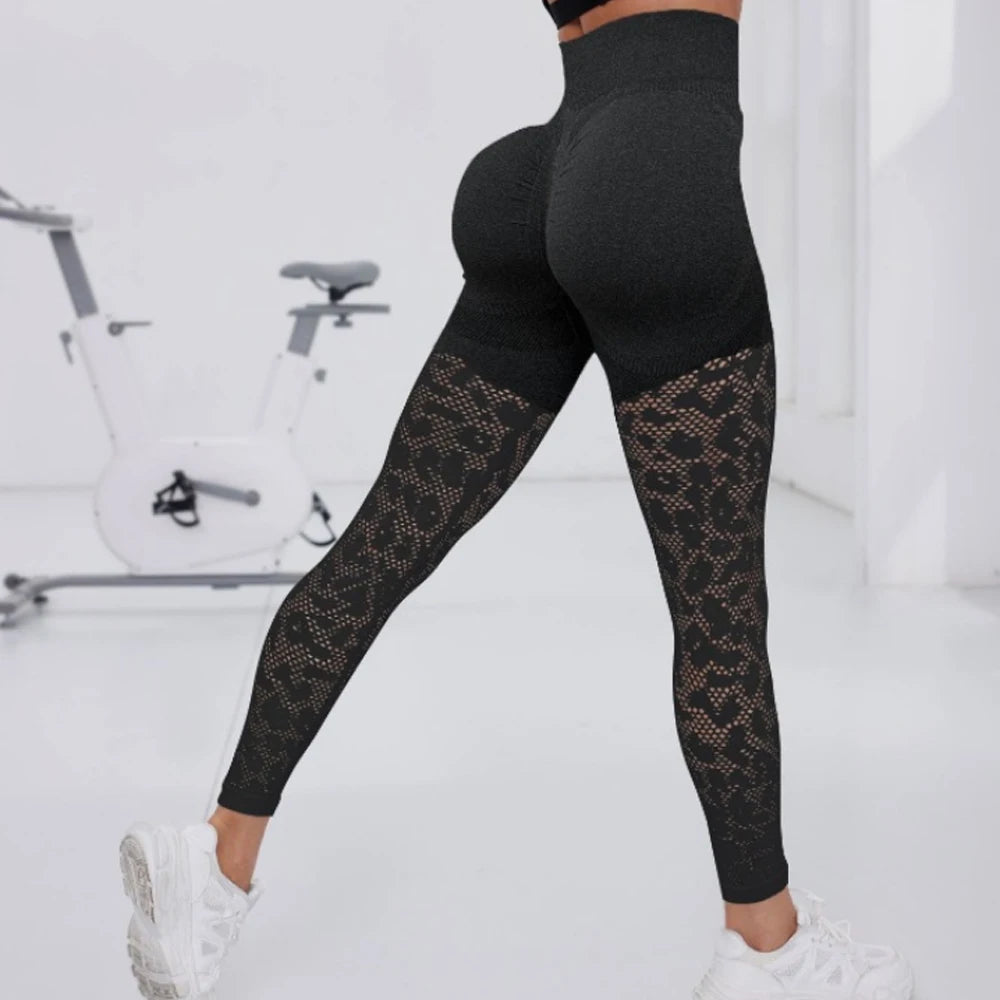 Women Gym Hollow Out Leggings Elastic Butt Lifting Fitness Athletic Workout Yoga Pants Exercise Leggins Outdoor Sports Tights