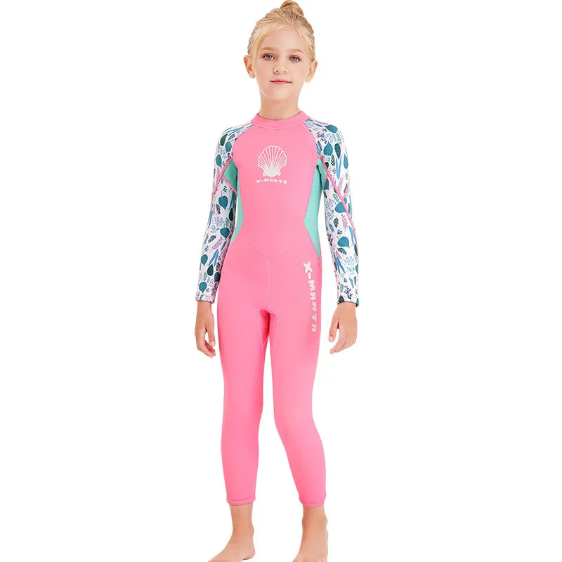 Children Wetsuit 2.5MM Neoprene Diving Suit For Girls Boys One-Piece Swimsuits Long Sleeve Kids Swimwears Snorkeling Rash Guards