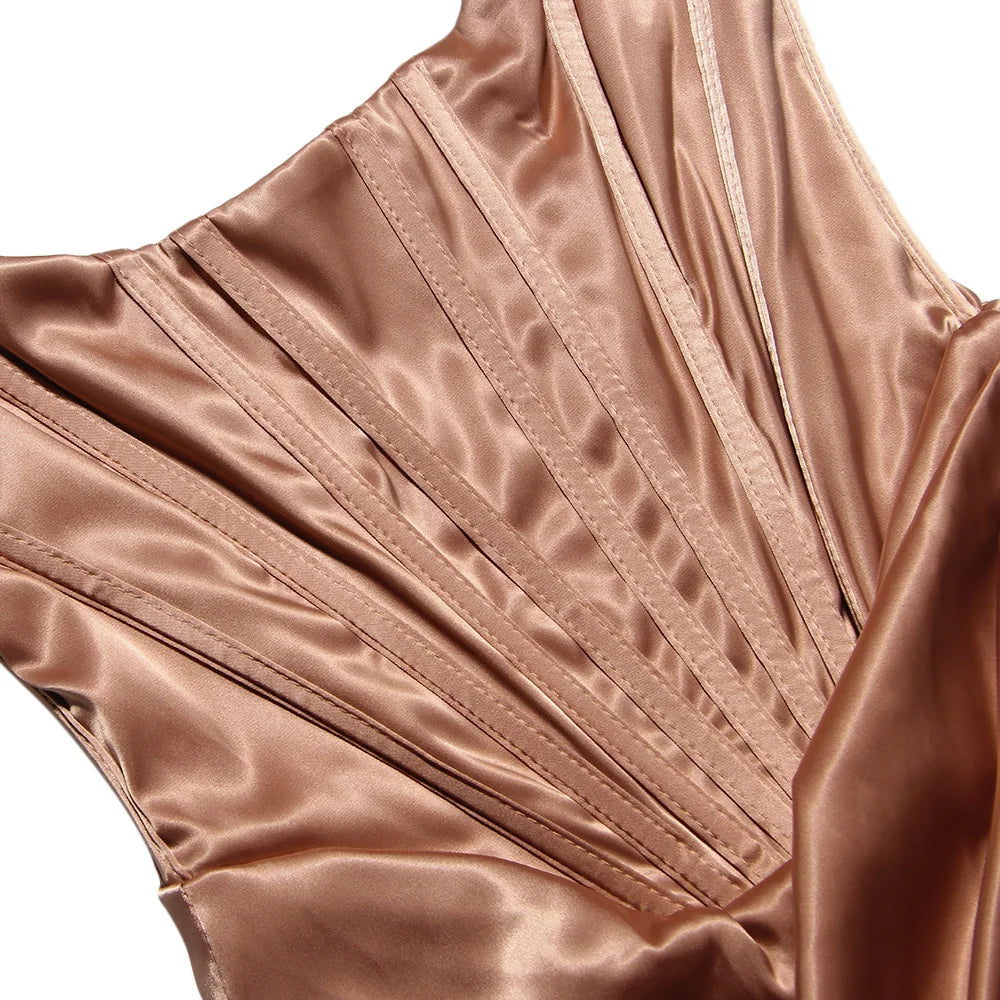 Cryptographic Draped Satin Corset Dresses Bodycon Party Night Club Off Shoulder Gown Elegant Backless Sexy Dress Birthday