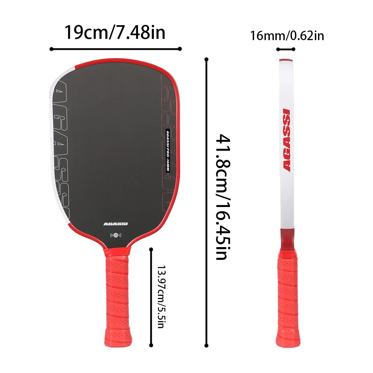 HVLKUB Agassi T700 Carbon Fiber Pickleball Paddle, 16mm PP honeycomb core, cold-pressed construction, extra-large sweet spot