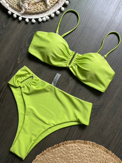 Bandeau Bikini Push Up Women Swimsuits 2024 Sexy Female Swimwear Brazilian Bikini Set Thong Biquini Swim Suits Solid Beachwear