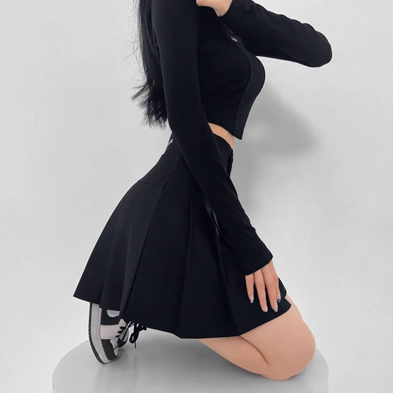 Mini Skirt Women Spring and Summer Original Letter Embroidery Elastic Waist Pleated Skirt A-line Skirt White Black