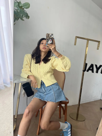 Chic High Waist A-Line  Skirt Women's Jeans ort Skirt Spring Vintage Slimming Splicing Hemming Girl's Faion Commute