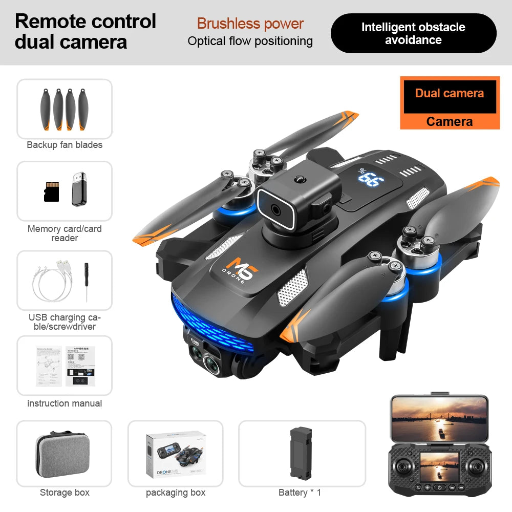 M6 Mini Drone 4K Professional HD Camera with Large Screen 2.4G WIFI FPV Dron Brushless Optical Flow Hover Folding Quadcopter
