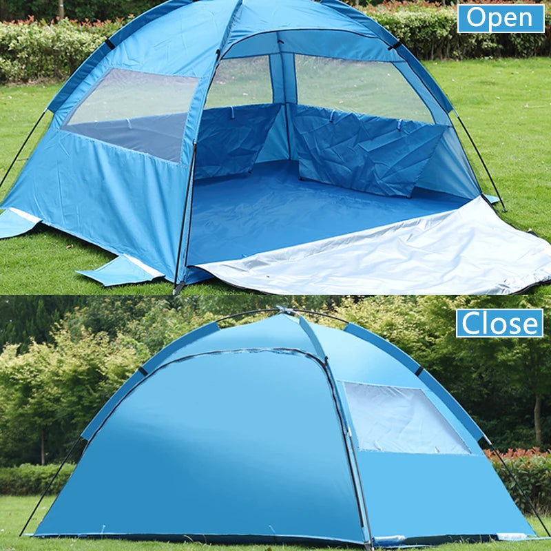 Beach Tent 2-3 Persons Pop Up Tent Automatic Quickly Open Outdoor Camping Tour  Portable Sun protection with Extended Mat
