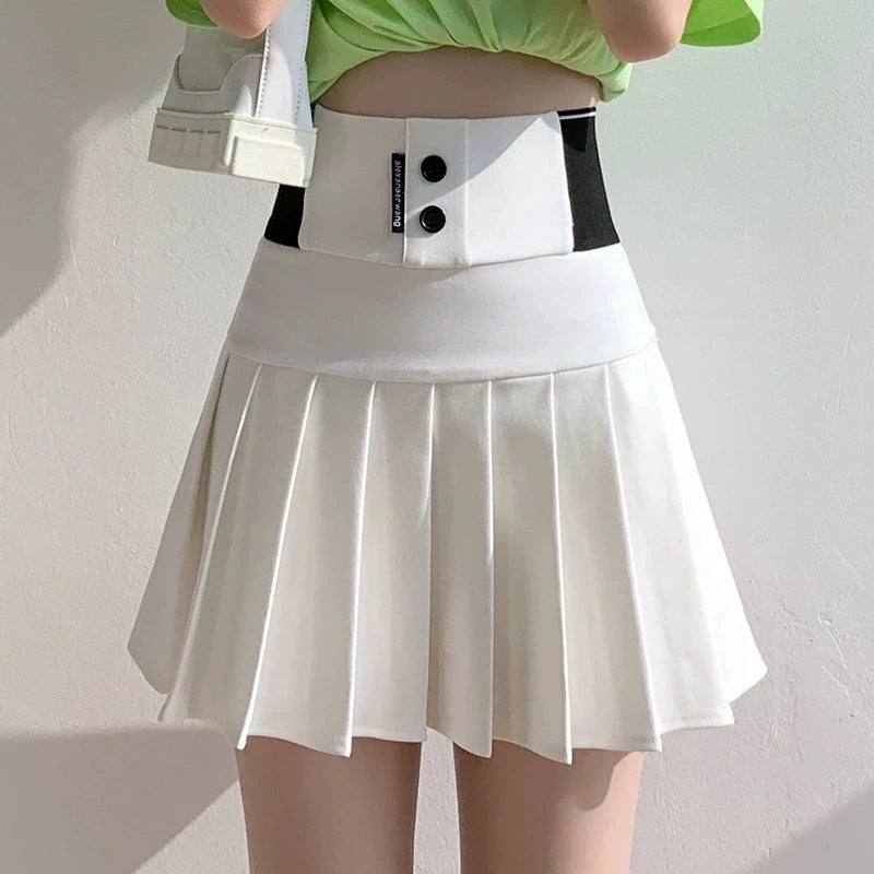 Mini Skirt Women Spring and Summer Original Letter Embroidery Elastic Waist Pleated Skirt A-line Skirt White Black