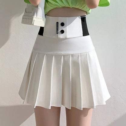 Mini Skirt Women Spring and Summer Original Letter Embroidery Elastic Waist Pleated Skirt A-line Skirt White Black