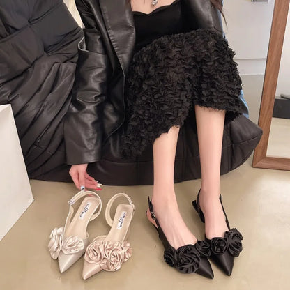 Designer Woman Shoes Pointed Toe Flower Sexy Women Shoes Sandals Dress Slippers Mules Shoes Spring New Flip Flops French Female