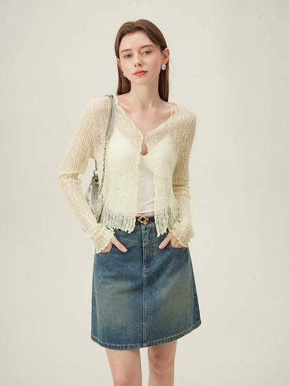 FSLE Academy Style Denim Skirt For Women's 2024 New Summer A-line High Waisted Short Blue Women Shorts Casual Skirt 24FS12171