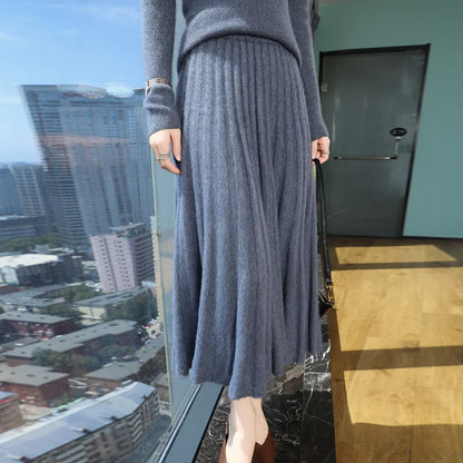 mink cashmere skirt Fashion long dress women A-line skirt autumn winter loose pleated skirt elegant high-waisted skirt ladies