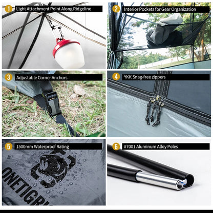 OneTigris COSMITTO 2.0 Camping tent for Two Person 3-Season Easy Setup Instant Travel Tent For Hiking Trekking Fishing Beach