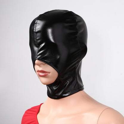 Adult Shiny Leather Masks Sex Toys Bronzing Cloth Open Mouth And Eye Glued Head Cover Couples Adult Products