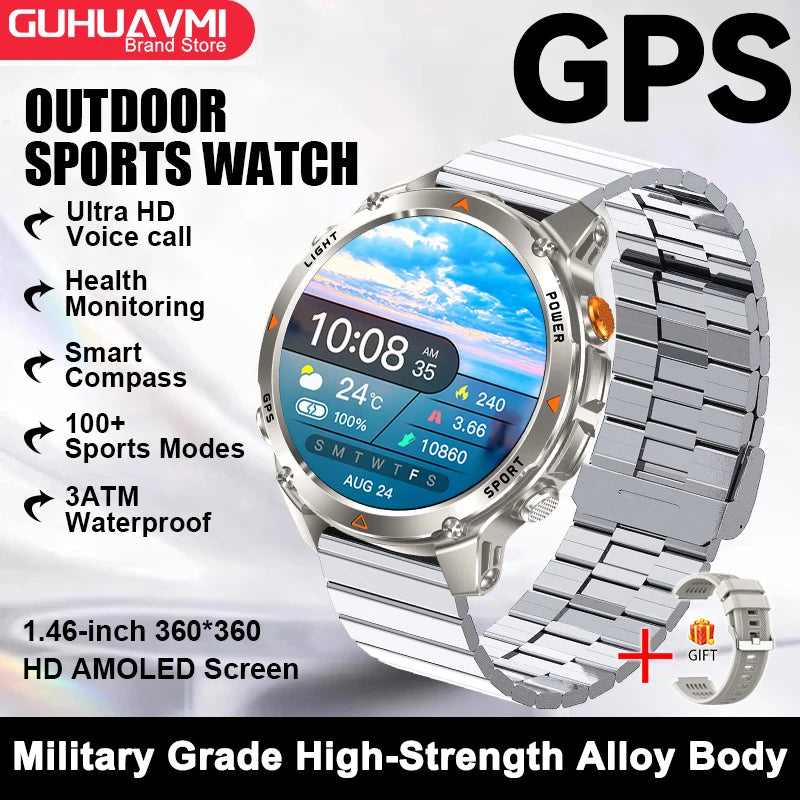 2026 New Outdoor Sport GPS Position Smart Watch Men 3ATM Waterproof Compass Altimeter 540mAh BT Call Fitness Watch