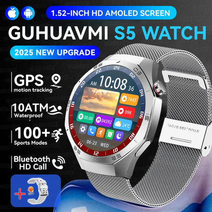 Luxury Metal Smart Watch For Men AMOLED Screen Bluetooth Call GPS Tracking Sports Heart Rate Monitor Smart watch For Android iOS