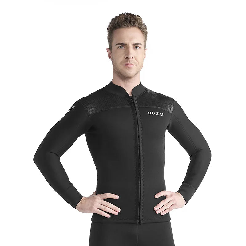 Wetsuit Tops Men and Women Vest 3mm Neoprene Long Sleeve Jacket Surfing Swimming Front Zip Wet Suit for Water Sports Shirt/Pants