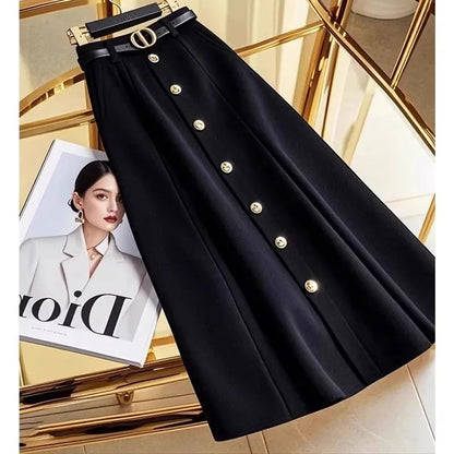 2025 Female High Waist Maxi Skirt Advanced Feeling Women A-word Long Skirts Spring Autumn Ladies Fashion Solid Color Maxi Skirt