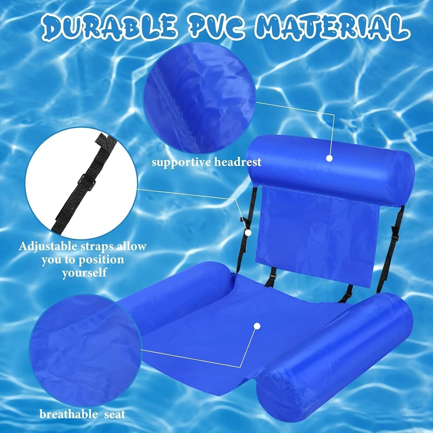 3-Tube Inflatable Pool Float Lounge, Foldable Colorful Pattern Floating Raft, Portable Pool Party & Beach Tanning Lounger Float