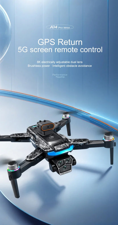 Xiaomi A14 pro Max Drone 8k HD Dual Camera GPS Brushless Optical Flow Obstacle Avoidance 4.5-inch Large Screen Uav Rc 20000m New
