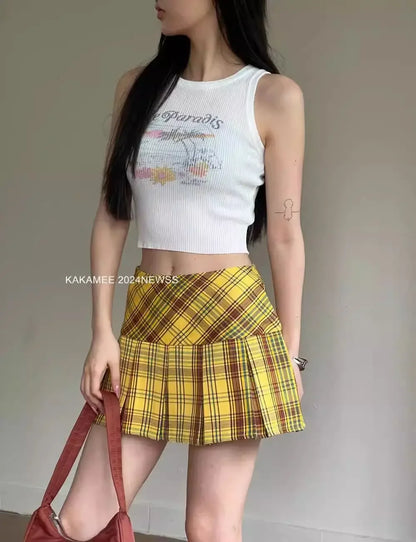 Women's High Waist Slim College Style A-shaped Anti-exposure Plaid Pleated Jk Skirt