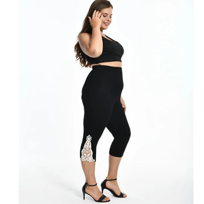 7XL Large Size Leggings For Women Summer Thin Tick 3/4 Capris Short Lace Hollow Tight Pants Black White Pink Red  6XL 5xl 4xl