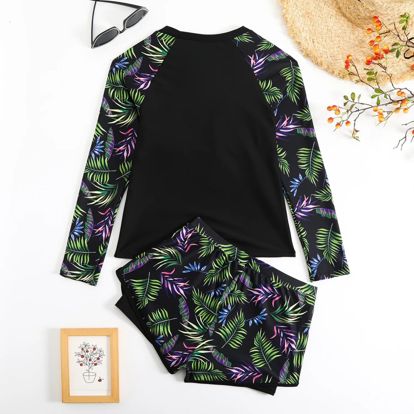 New 2026 Women's Vintage Print Swimsuit Rash Guards Long Sleeve Swimwear Surfing Sports Pool Swimming Suit Two-Piece Bath Suits