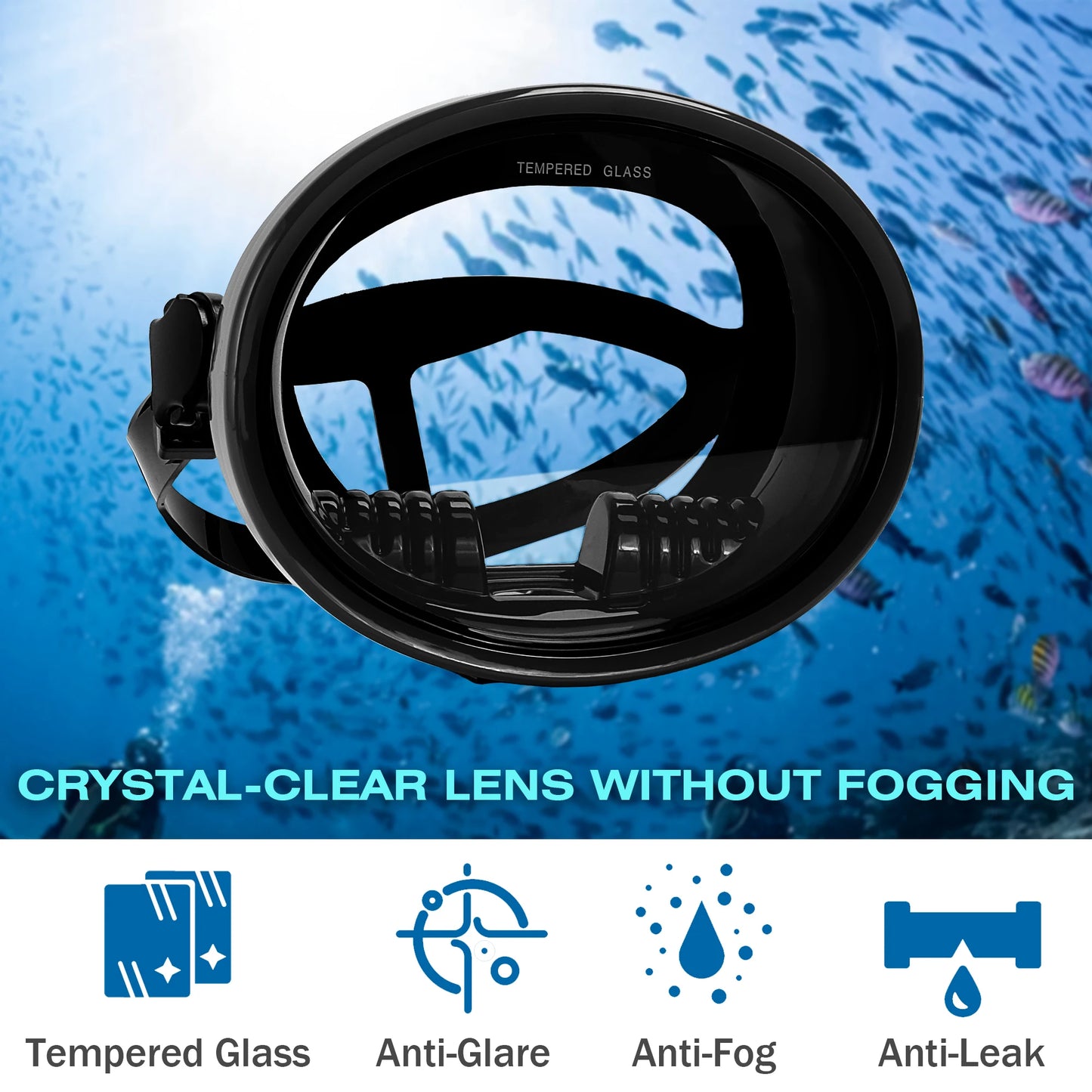 Adult Dive Mask: Wide View Anti-Fog Lens for Scuba, Snorkeling & Freediving - Comfortable Water Goggles