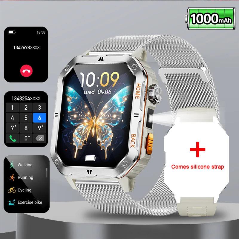 Original 2025 New 2.01 inch1000mAh smartwatch LED flashlight GPS 100+ sport health monitor 3ATM waterproof Men Gift smartwatch