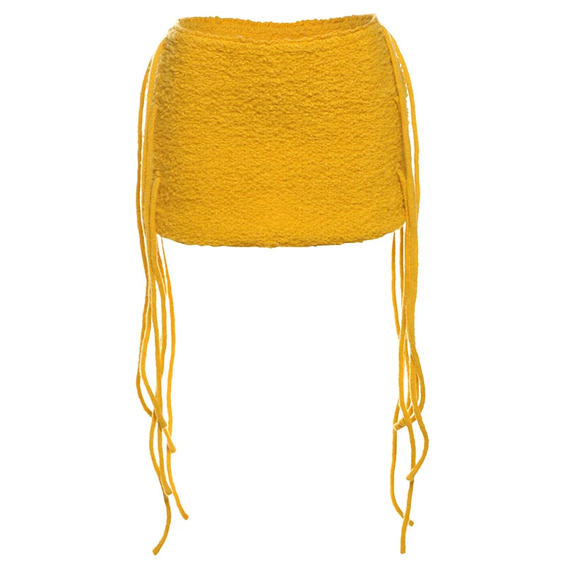 Nibber Basic Sexy Furry Side Tassel Skirts Women Y2K Peach Hip Summer Solid Wild Hipster Streetwear Skinny Midnoight Mini Bottom