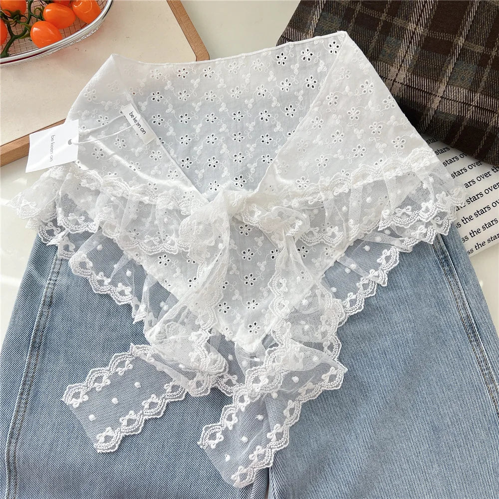 INS Y2K Stylish Lace Embroidery Layered Triangular Types Jeans Pant Matching Half Skirts Fart Curtains All-Match Stacked Skirt