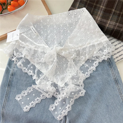 INS Y2K Stylish Lace Embroidery Layered Triangular Types Jeans Pant Matching Half Skirts Fart Curtains All-Match Stacked Skirt